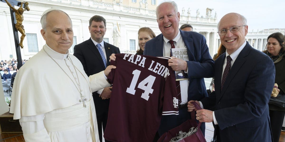 Pope Leo XIV gifted Mississippi State baseball jersey during meeting with school officials